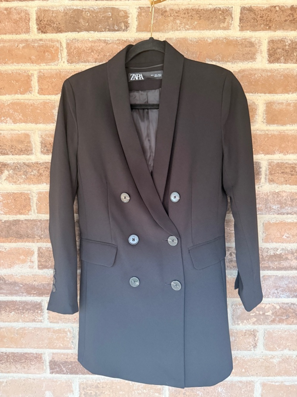 ZARA Black Double-Breasted Long Blazer